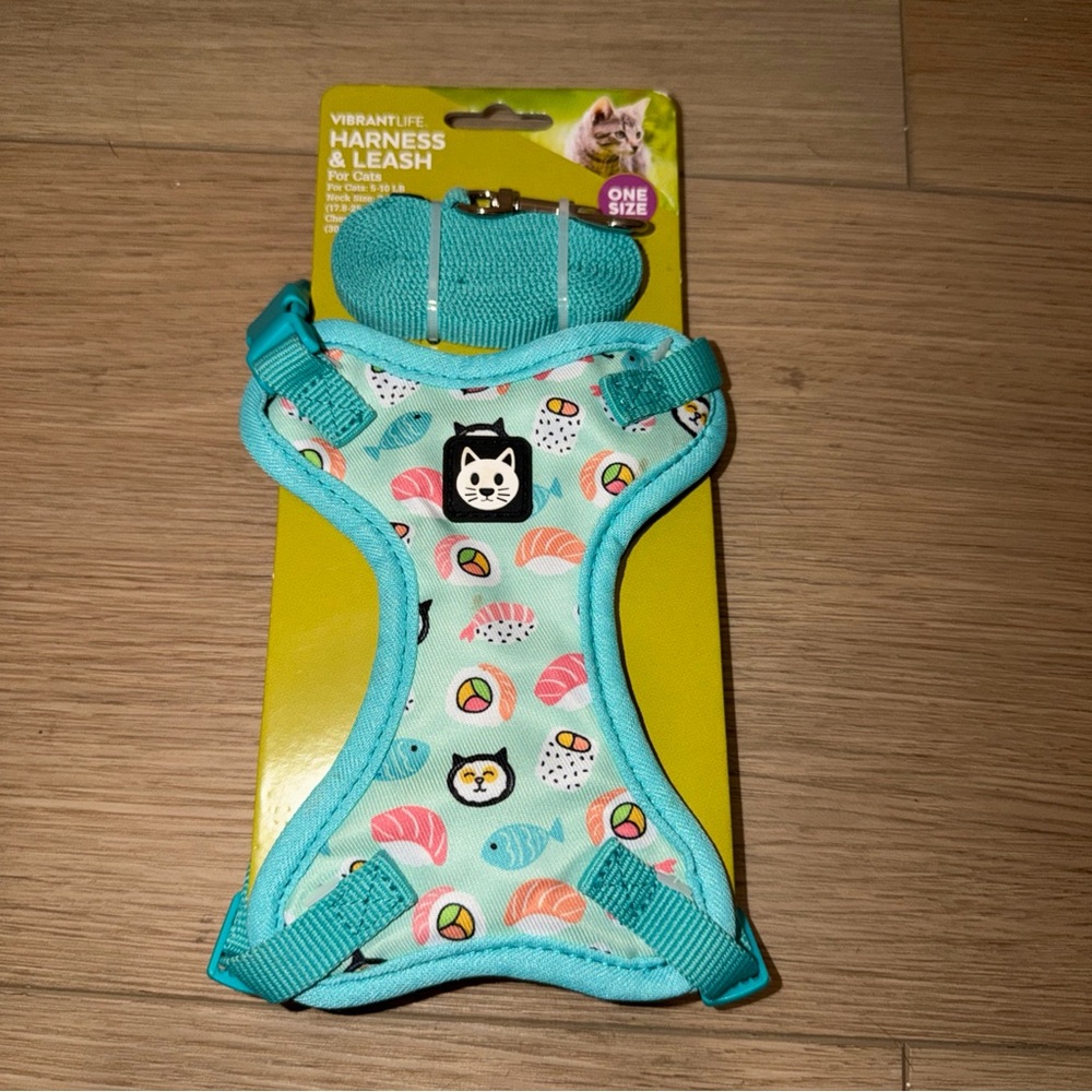 Vibrant Life Cat Harness and Leash Set - Teal and Multicolor